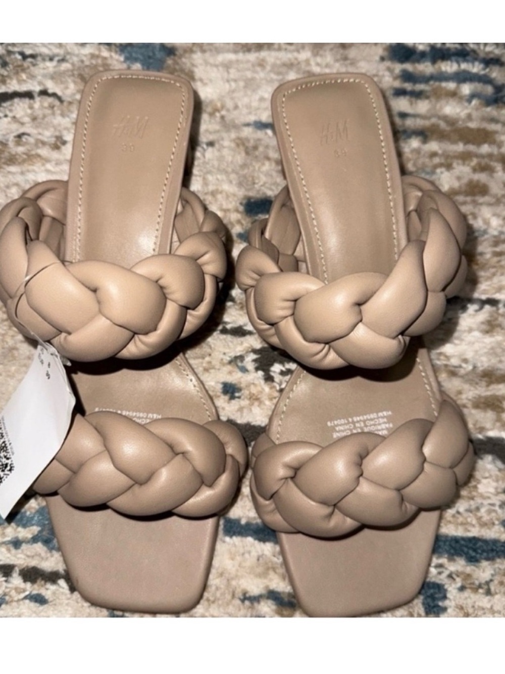 H&M Braided Double-Strap Slide Heels in Taupe